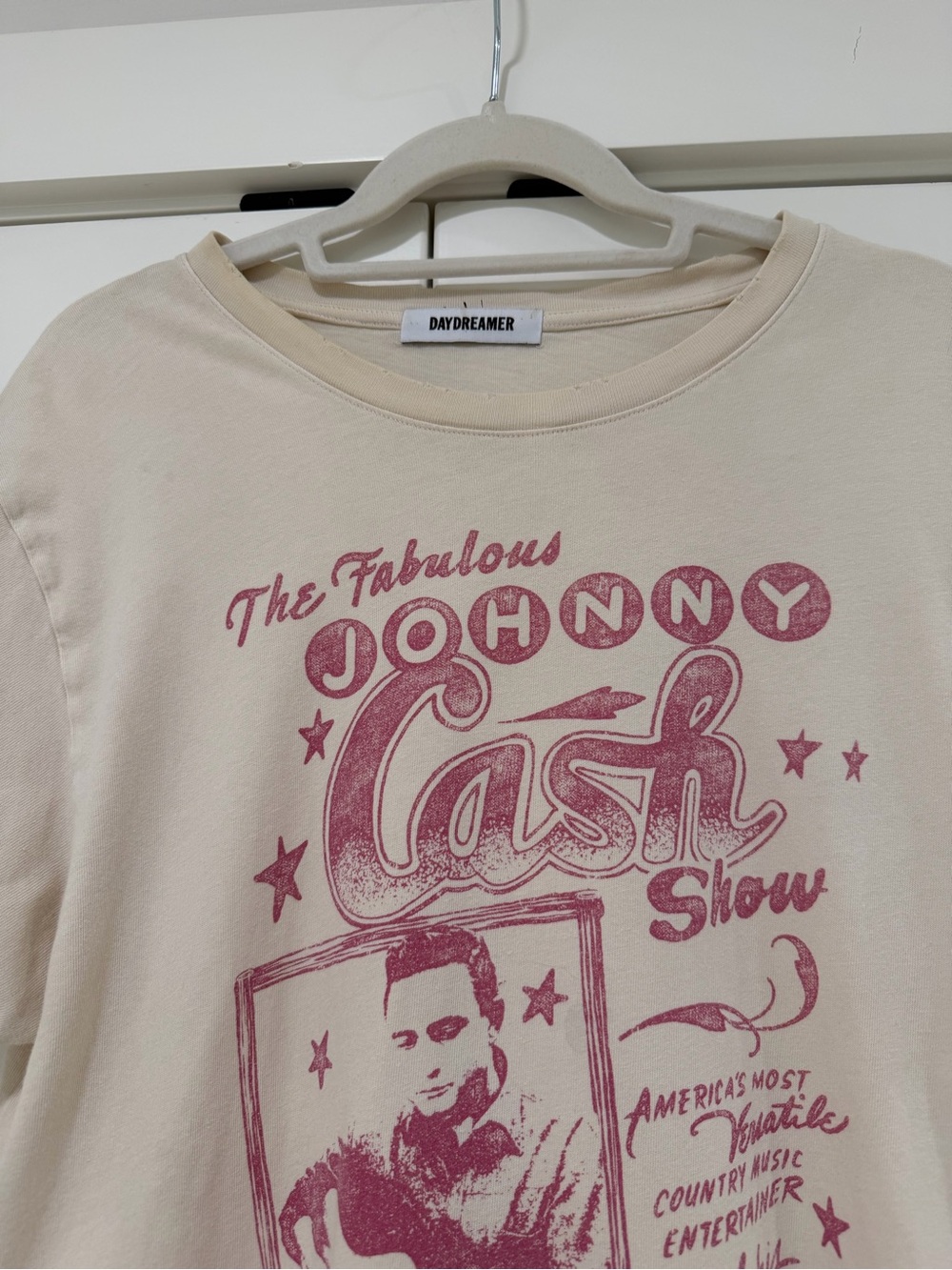 Daydreamer Johnny Cash Graphic Tee Cream Pink Outlaw Music Size L - Picture 3 of 10